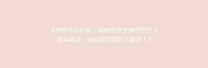 《驾照考试必备:揭秘驾考宝典中的五大通关秘诀,轻松拿到驾照不是梦!》