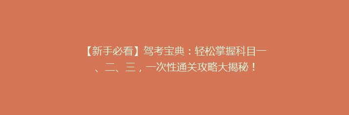 【新手必看】驾考宝典：轻松掌握科目一、二、三，一次性通关攻略大揭秘！