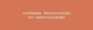 《告别驾校烦恼，掌握这些技巧轻松通过驾考！揭秘驾考宝典必胜秘籍》