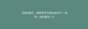 《轻松通关，揭秘驾考宝典必备技巧：如何一次性拿证？》