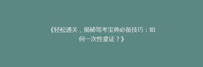 《轻松通关，揭秘驾考宝典必备技巧：如何一次性拿证？》