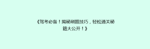 《驾考必备!揭秘刷题技巧,轻松通关秘籍大公开!》