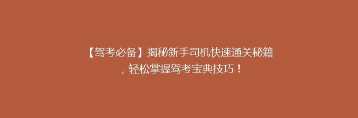 【驾考必备】揭秘新手司机快速通关秘籍，轻松掌握驾考宝典技巧！