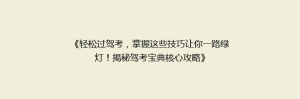 《轻松过驾考,掌握这些技巧让你一路绿灯!揭秘驾考宝典核心攻略》