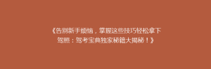 《告别新手烦恼,掌握这些技巧轻松拿下驾照:驾考宝典独家秘籍大揭秘!》