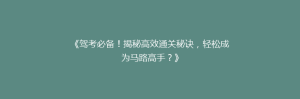 《驾考必备!揭秘高效通关秘诀,轻松成为马路高手?》
