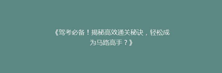 《驾考必备！揭秘高效通关秘诀，轻松成为马路高手？》