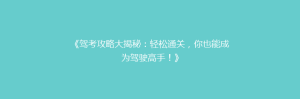 《驾考攻略大揭秘:轻松通关,你也能成为驾驶高手!》