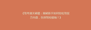 《驾考通关秘籍:揭秘新手如何轻松驾驭方向盘,告别驾校烦恼!》