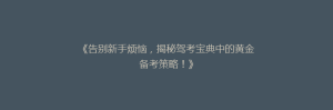 《告别新手烦恼,揭秘驾考宝典中的黄金备考策略!》