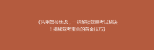 《告别驾校焦虑,一招解锁驾照考试秘诀!揭秘驾考宝典的黄金技巧》