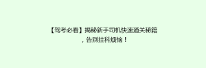 【驾考必看】揭秘新手司机快速通关秘籍,告别挂科烦恼!