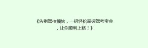 《告别驾校烦恼,一招轻松掌握驾考宝典,让你顺利上路!》