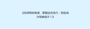 《告别驾校焦虑,掌握这些技巧,轻松成为驾驶高手!》