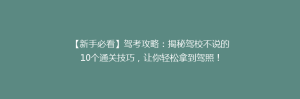 【新手必看】驾考攻略:揭秘驾校不说的10个通关技巧,让你轻松拿到驾照!
