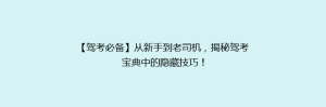 【驾考必备】从新手到老司机,揭秘驾考宝典中的隐藏技巧!