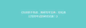 《告别新手焦虑,揭秘驾考宝典:轻松通过驾照考试的秘密武器!》