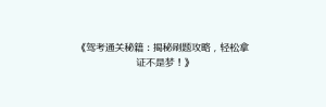 《驾考通关秘籍：揭秘刷题攻略，轻松拿证不是梦！》
