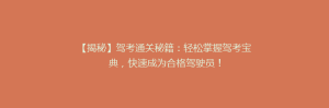 【揭秘】驾考通关秘籍:轻松掌握驾考宝典,快速成为合格驾驶员!