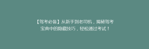 【驾考必备】从新手到老司机,揭秘驾考宝典中的隐藏技巧,轻松通过考试!