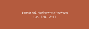 【驾照轻松拿?揭秘驾考宝典的五大高效技巧,让你一次过】