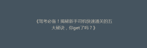 《驾考必备!揭秘新手司机快速通关的五大秘诀,你get了吗?》
