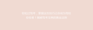 轻松过驾考,掌握这些技巧让你成为驾校佼佼者!揭秘驾考宝典的黄金法则