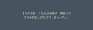 【驾考必备!】轻松通关秘诀:揭秘驾考宝典中的五大高效技巧,让你一次过!