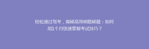 轻松通过驾考，揭秘高效刷题秘籍：如何用1个月快速掌握考试技巧？