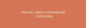 【驾考必备!揭秘新手司机快速通关秘诀,告别挂科烦恼】